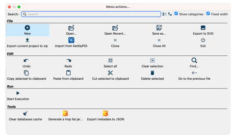 Apache Hop - Menu actions