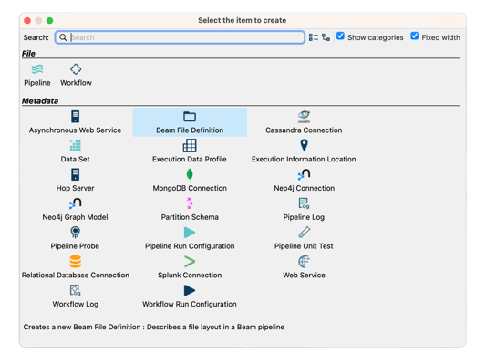 Apache Hop - New dialog