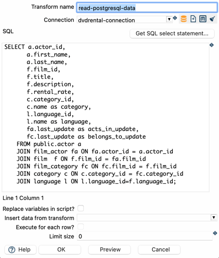 Table input transform